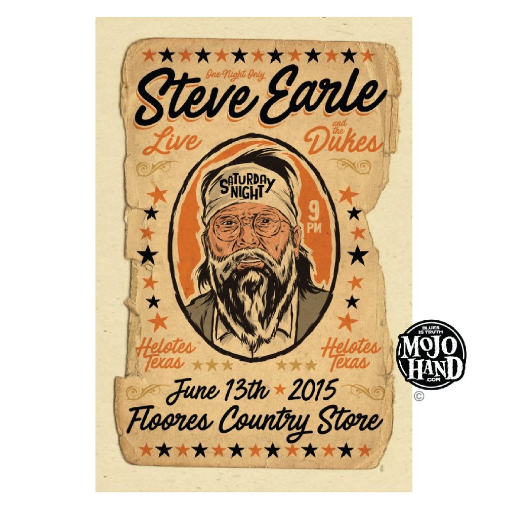 Steve Earle concert tour poster - 2015 - 12"x18" signed by the poster designer
